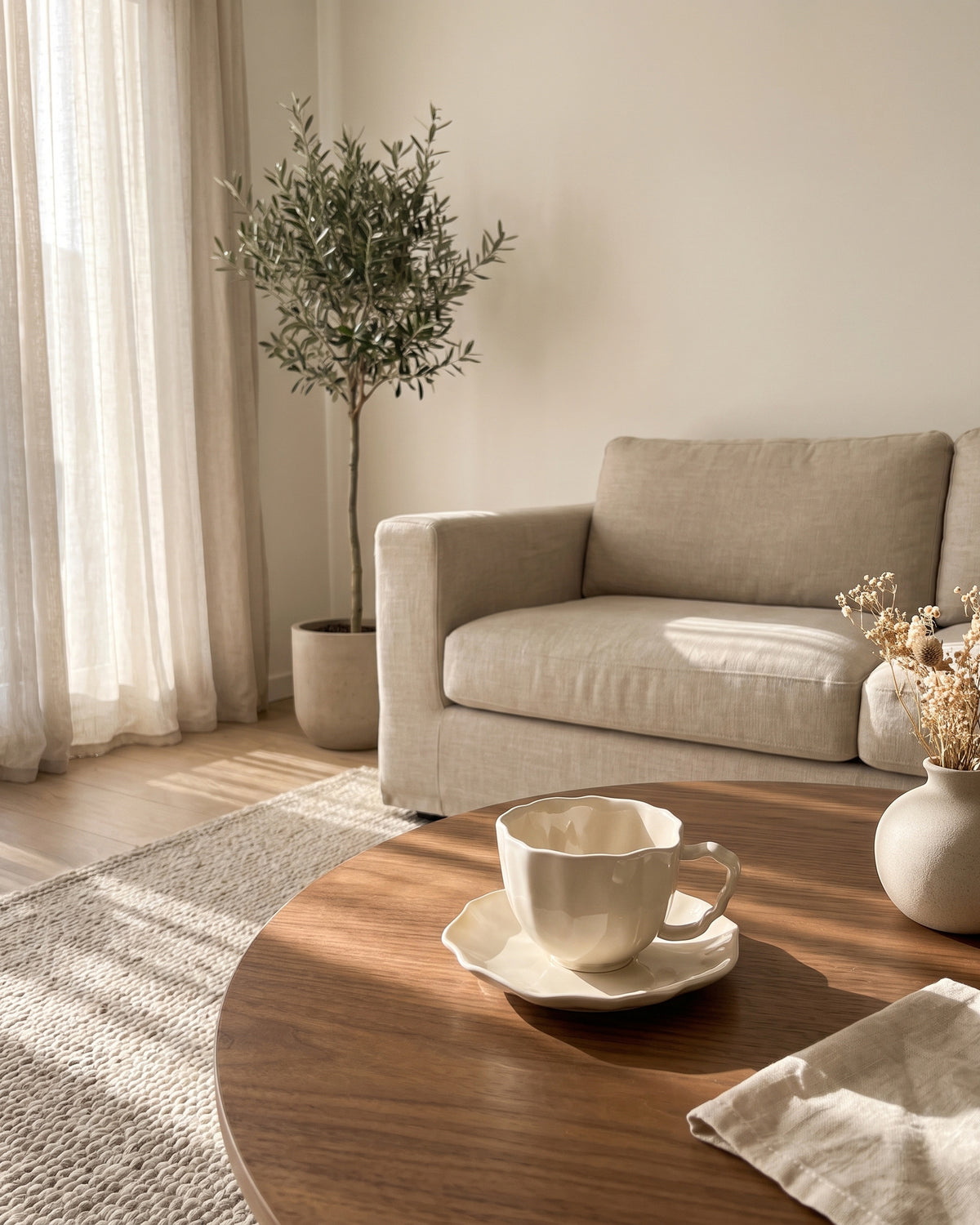 Bricard Angles Koffieset 12-delig | Taupe Porselein | 6 Kopjes & Schotels