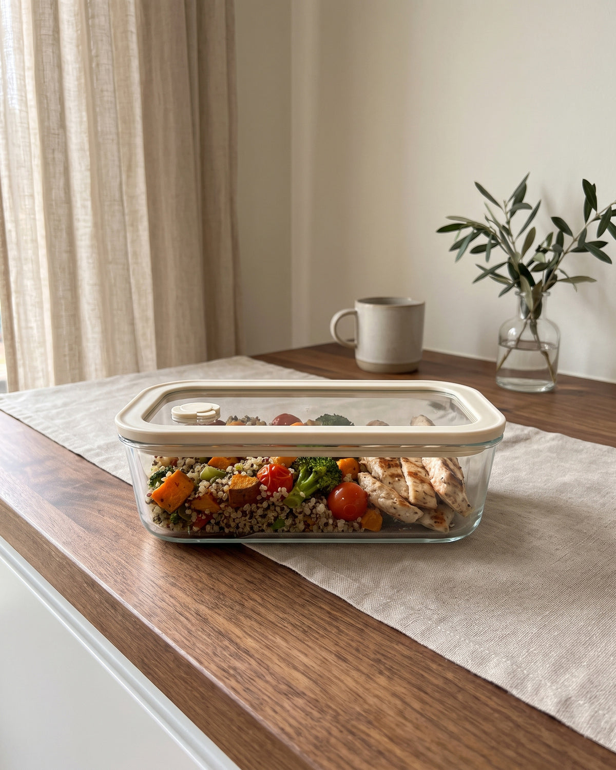 Vershoudbak rechthoekig | 1170 ml | Beige-transparant