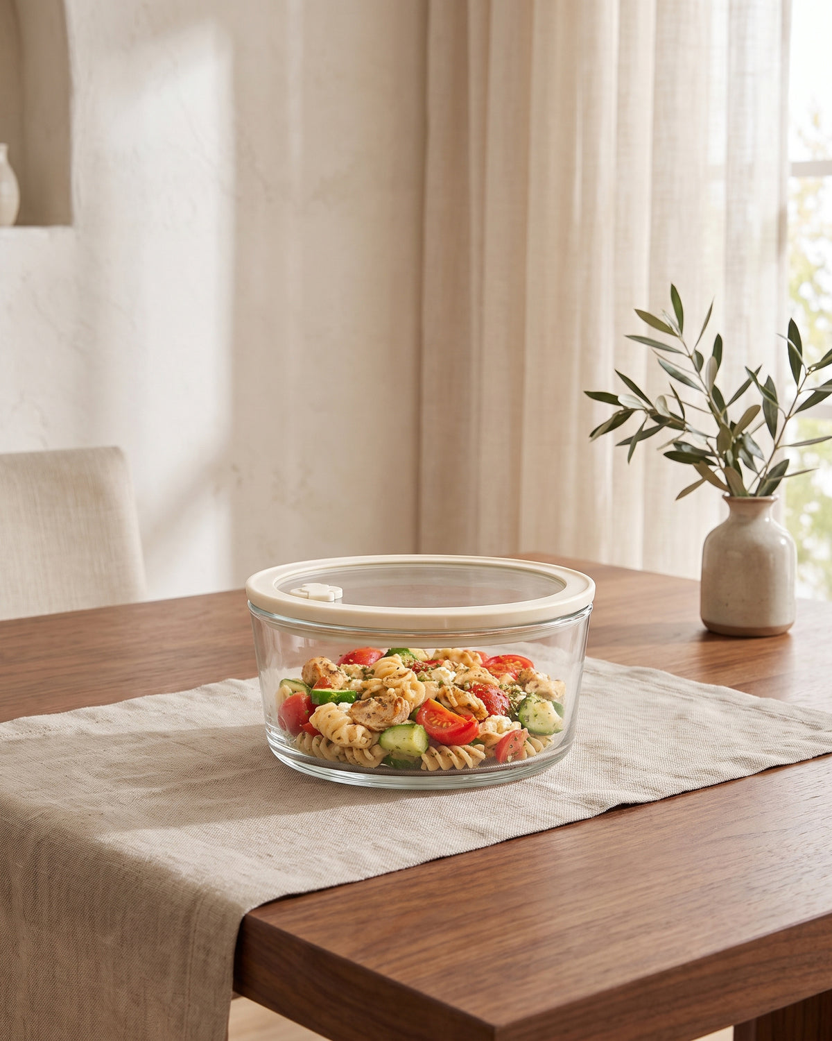 Vershoudbak rond | 950 ml | Beige-transparant