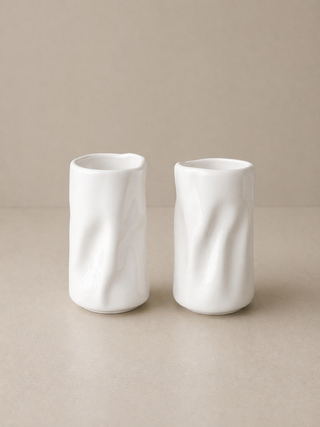 Diamond wave keramieken mok lang | 2 stuks | Wit
