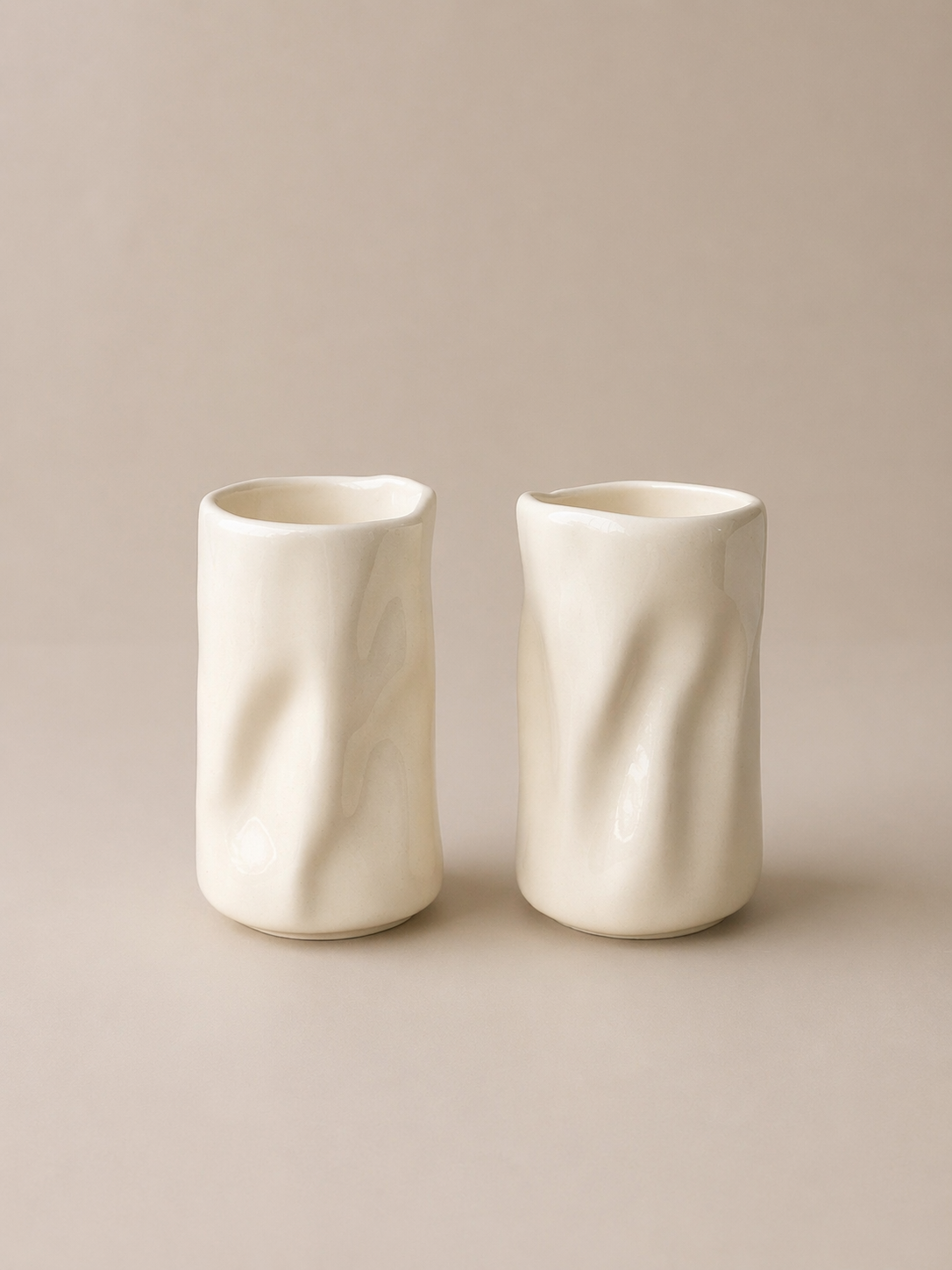 Diamond wave keramieken mok lang | 2 stuks | Creme