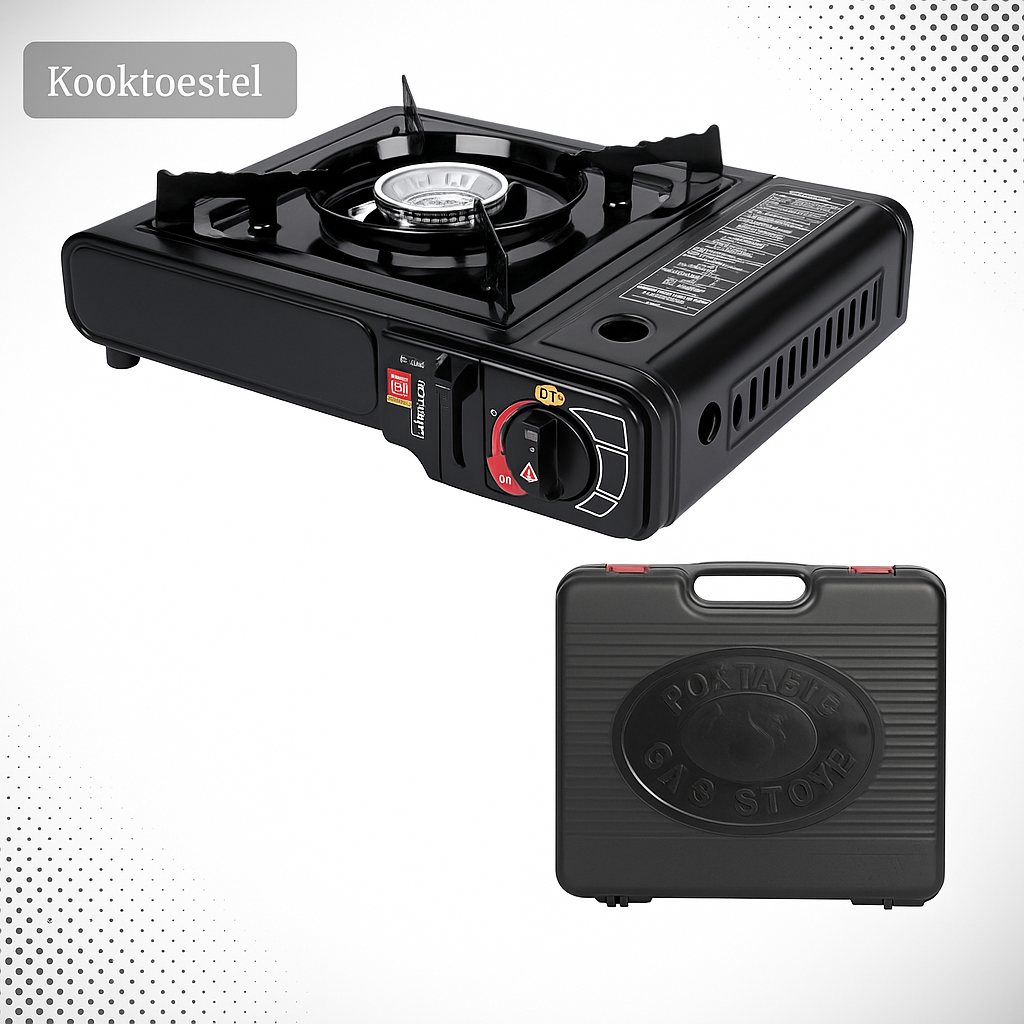 Draagbare gasfornuis + 4 gasflessen