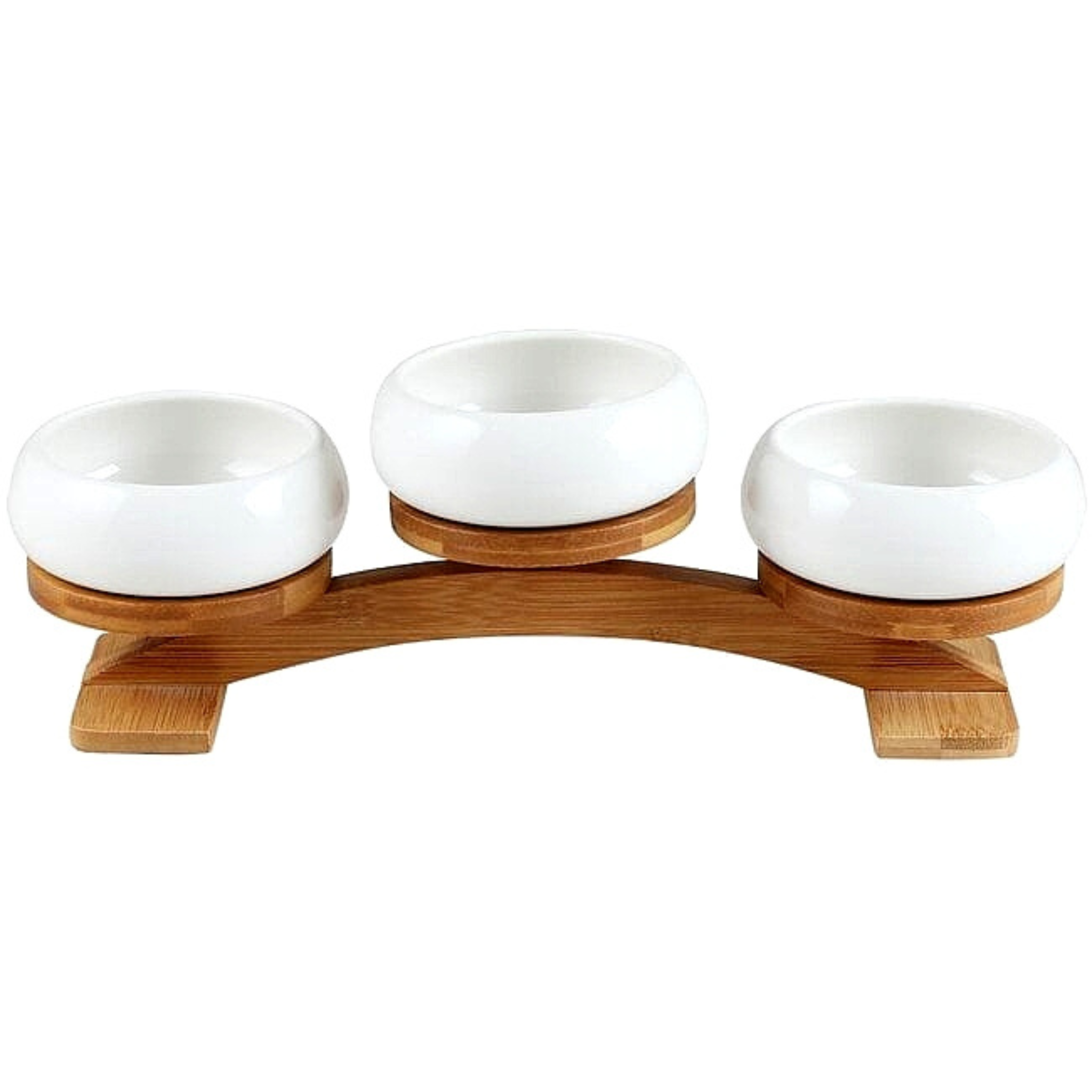 snackkommen met houten boogstandaard