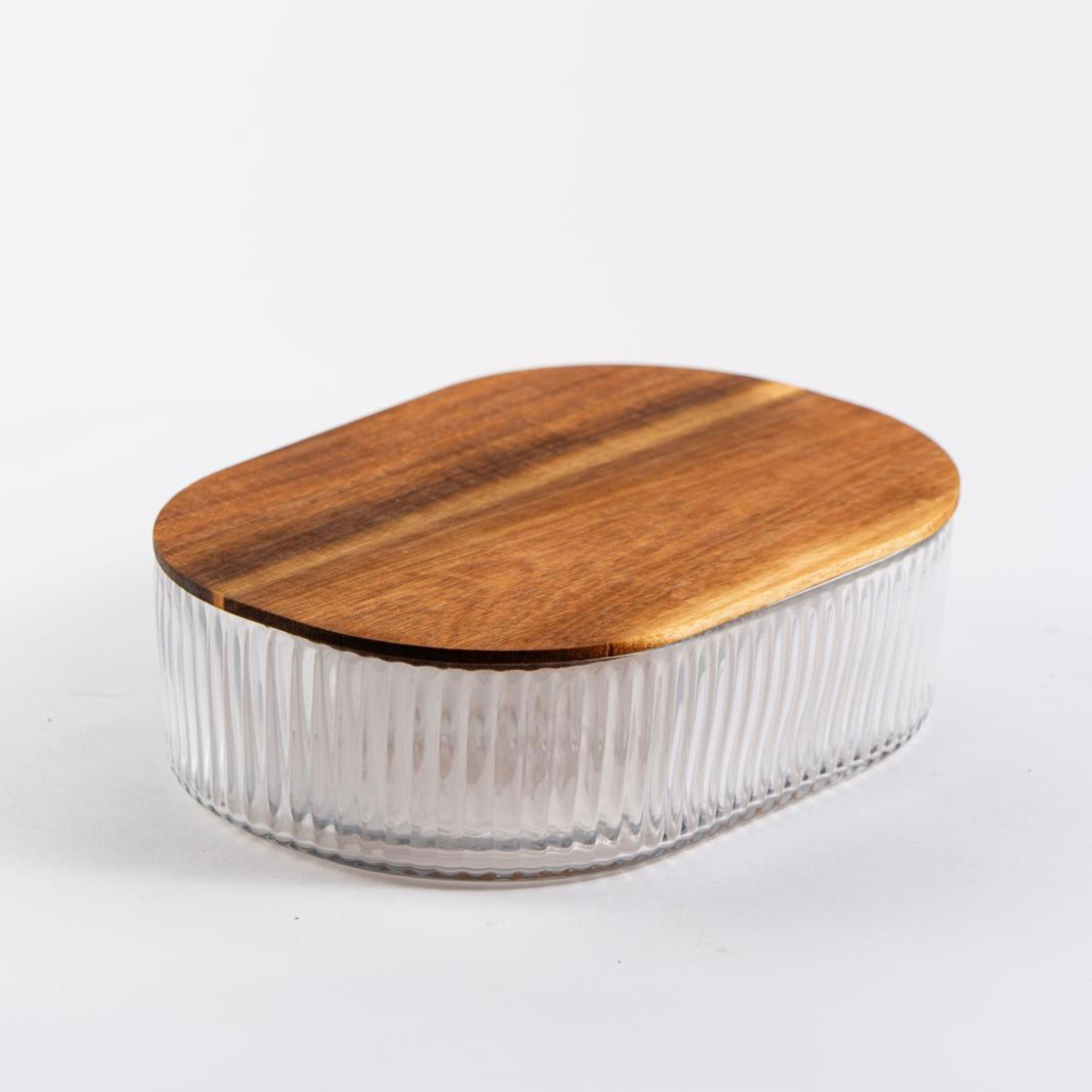 Glazen bewaardoos met acaciahouten deksel | 25,5 cm