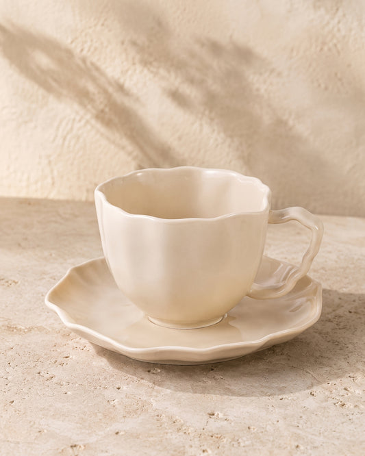 Bricard Angles Koffieset 12-delig | Taupe Porselein | 6 Kopjes & Schotels