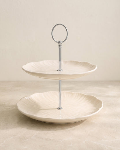 Cermico Beige Etagère 2-Laags – Ø 20,5 cm /Ø 27,3 cm