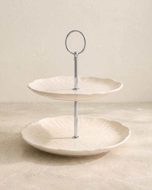 Cermico Beige Etagère 2-Laags – Ø 20,5 cm /Ø 27,3 cm