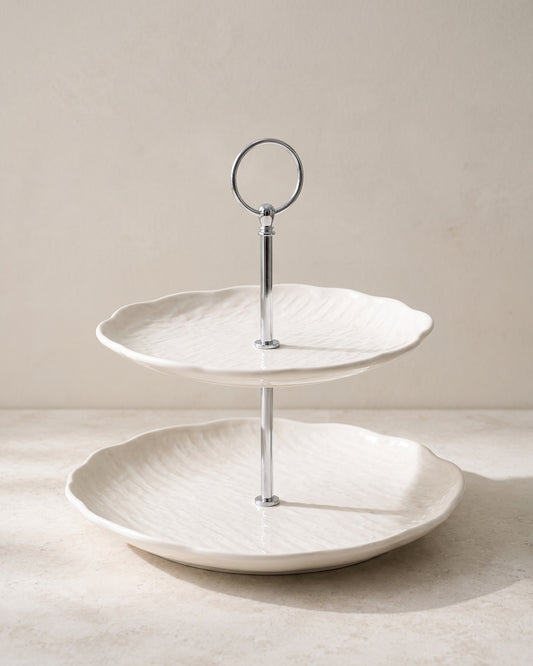 Cermico Wit Etagère 2-Laags – Ø 20,5 cm/Ø 27,3 cm