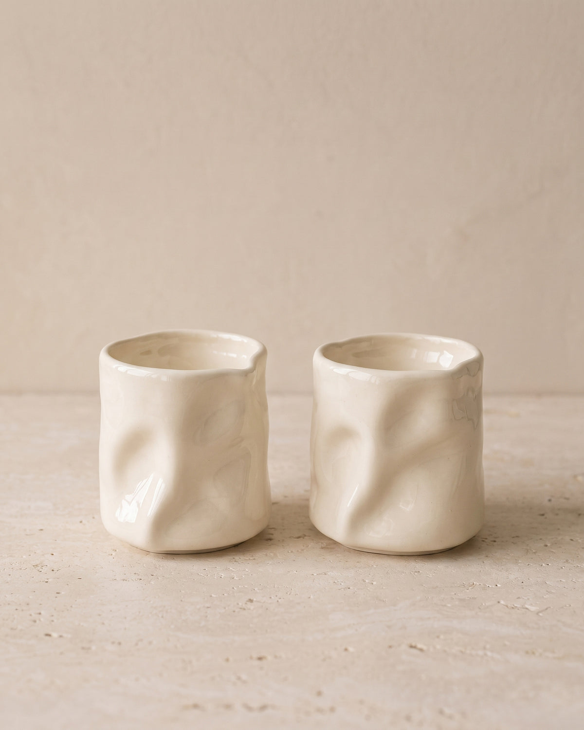 Diamond wave keramieken mok 2 stuks | Creme