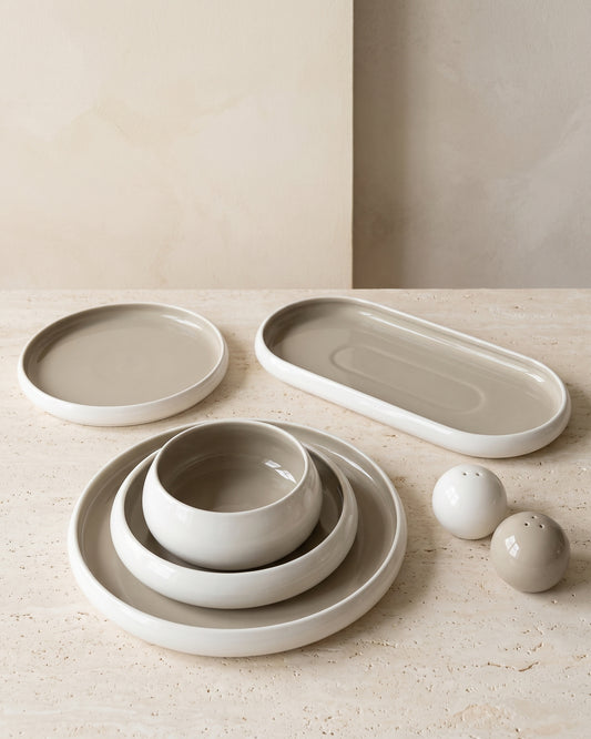 Chubby Serviesset Wit/Taupe - 27 delig - porselein