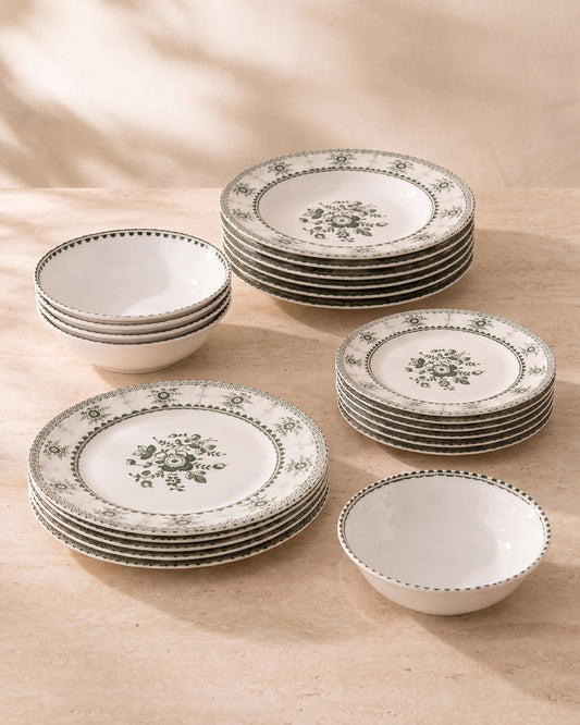 Tulp dinerset | groen wit | 6 persoons