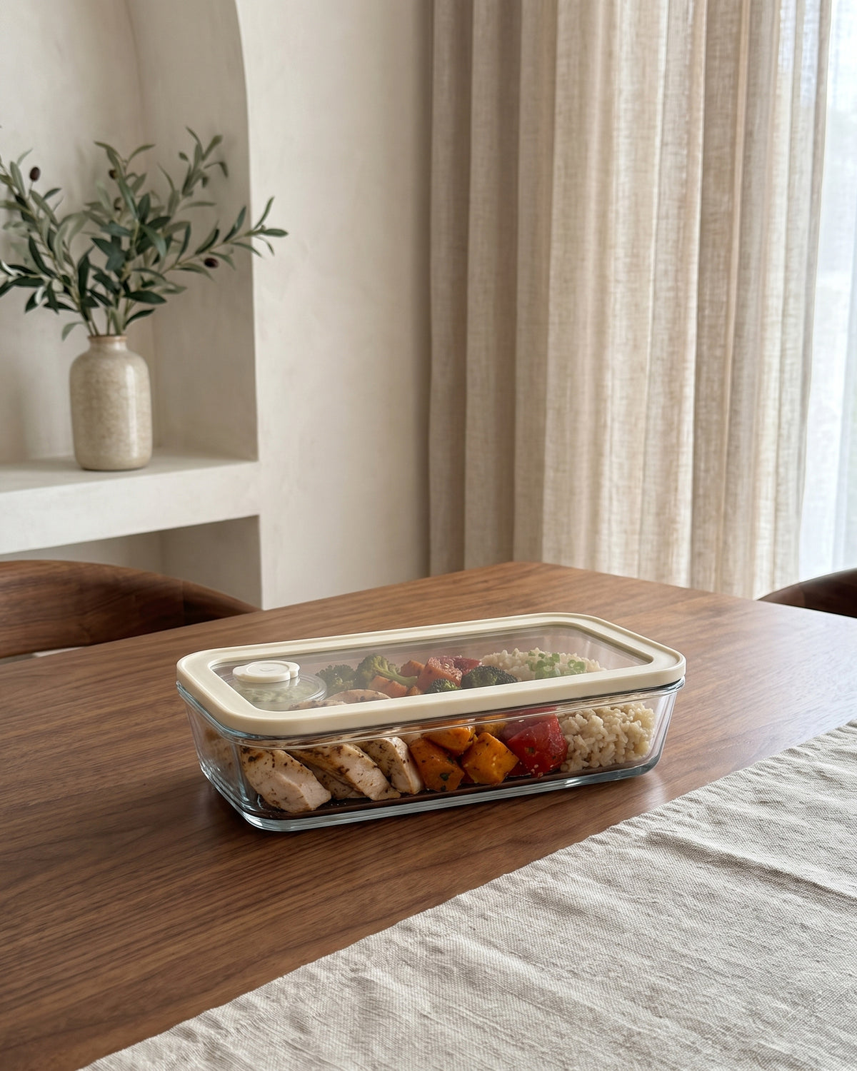 Vershoudbak Plat Lang |  1400ml | Beige-transparant