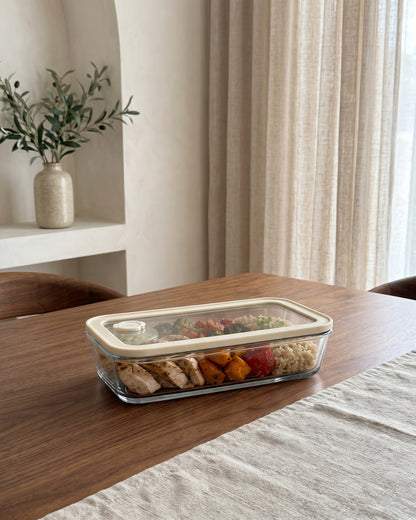 Vershoudbak Plat Lang |  1400ml | Beige-transparant