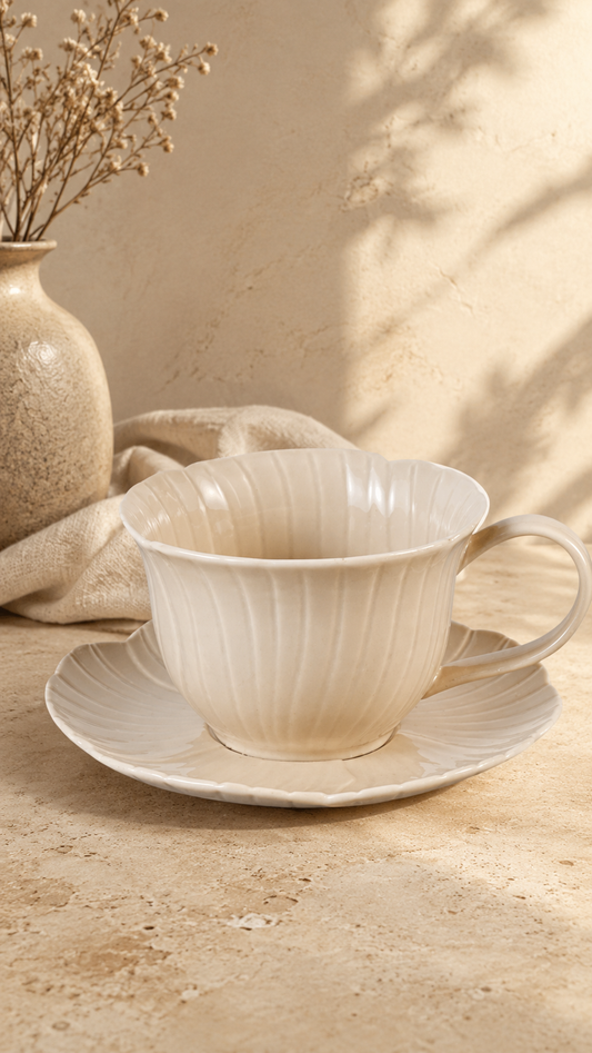 Bricard Florange Kaffeeservice Taupe – 12-teilige Porzellan-Kaffeetassen für 6 Personen