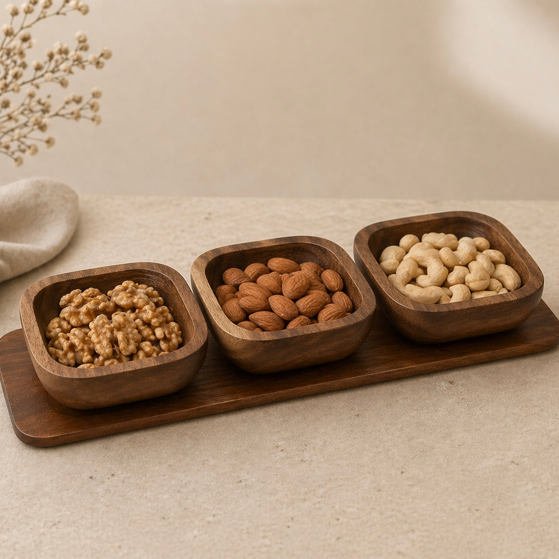 Elore Acacia Snackset Vierkant 3 - Delig