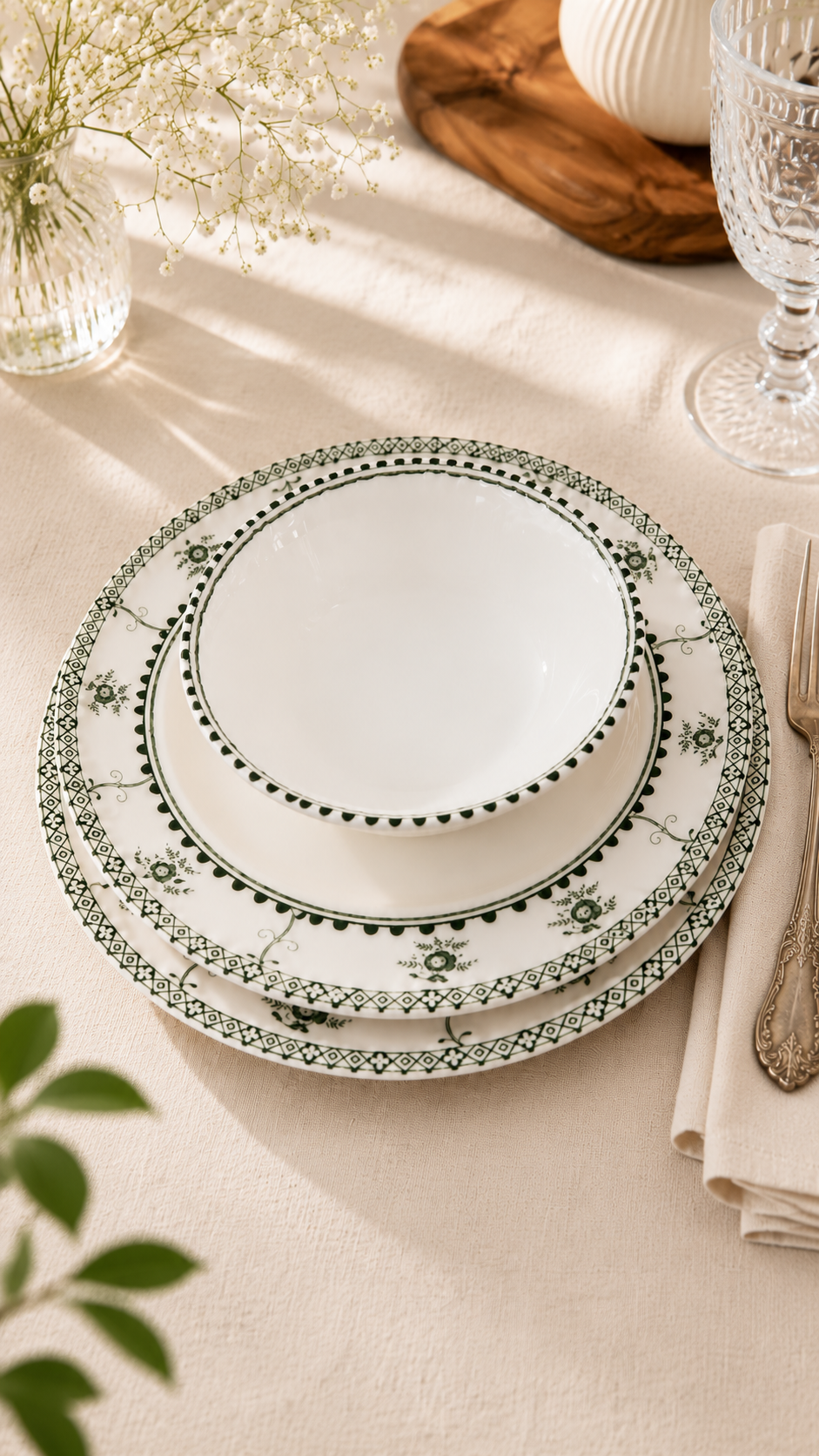 Tulp dinerset | groen wit | 6 persoons