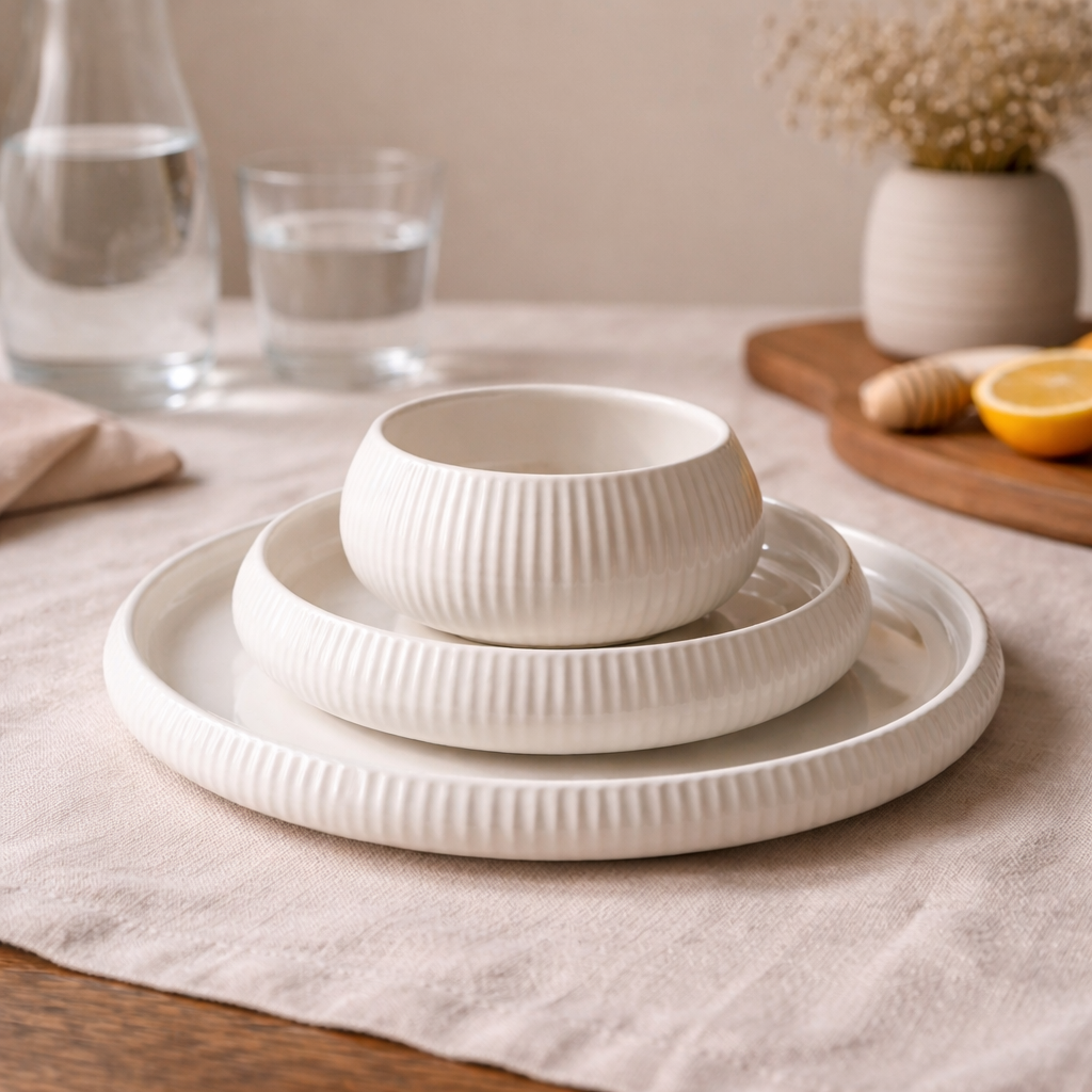 Chubby Lines - Serviesset - 24 Delig - Wit