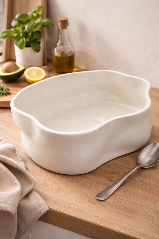 Nordic - Seramik Dalgalı Kase - Krem - 2240 ml