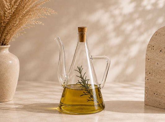 Soledo borosilicaat glazen oliefles met acacia dop | 585 ml