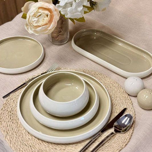 Chubby Serviesset Wit/Taupe - 27 delig - porselein