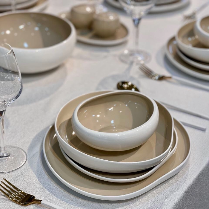 Barles Serviesset Wit/Taupe - 24 delig - porselein