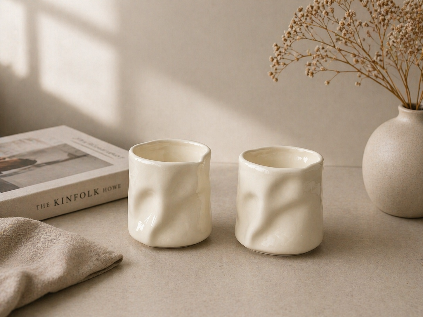 Diamond wave keramieken mok 2 stuks | Creme