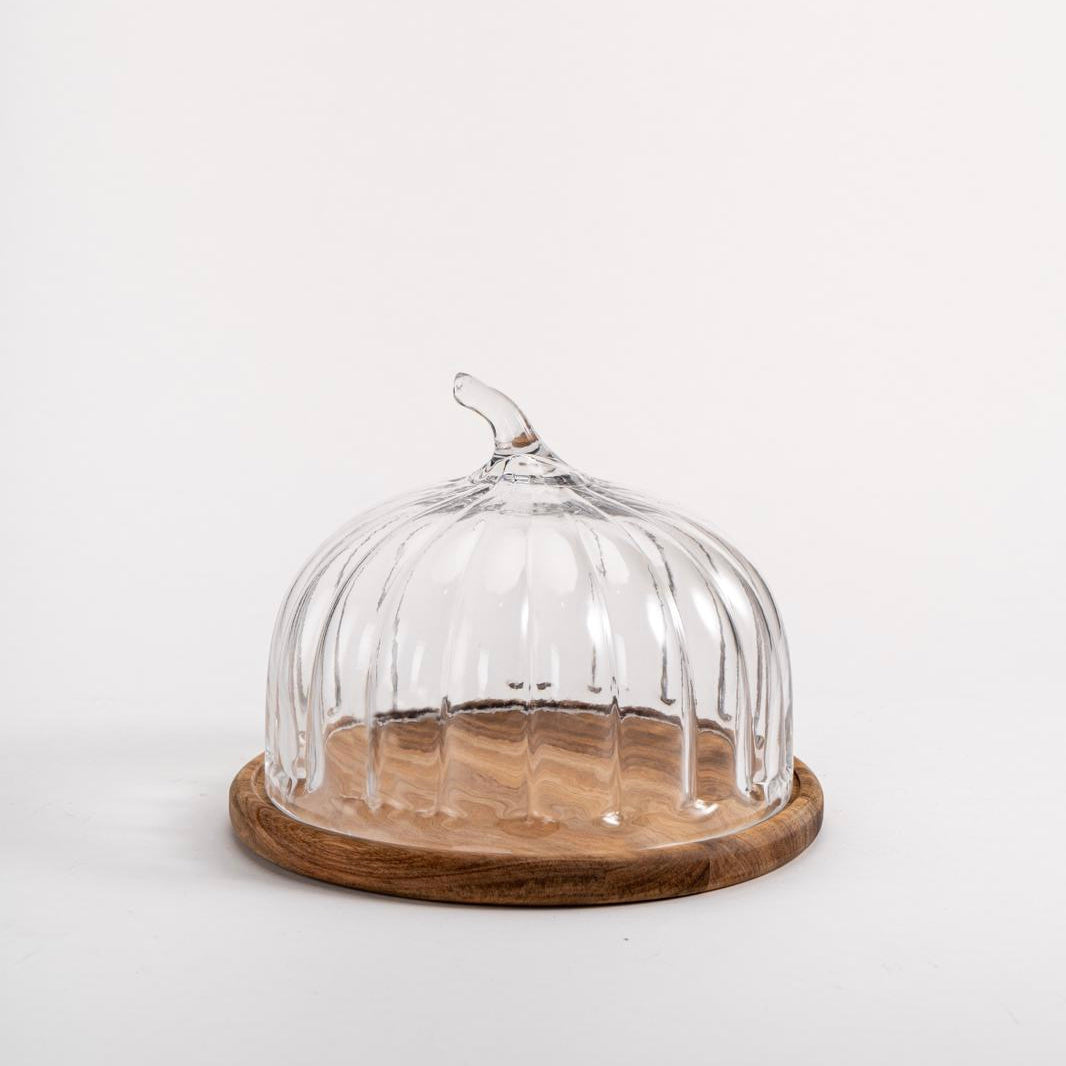 Pompoen borosilicaat acacia houten taartplateau | 24 cm