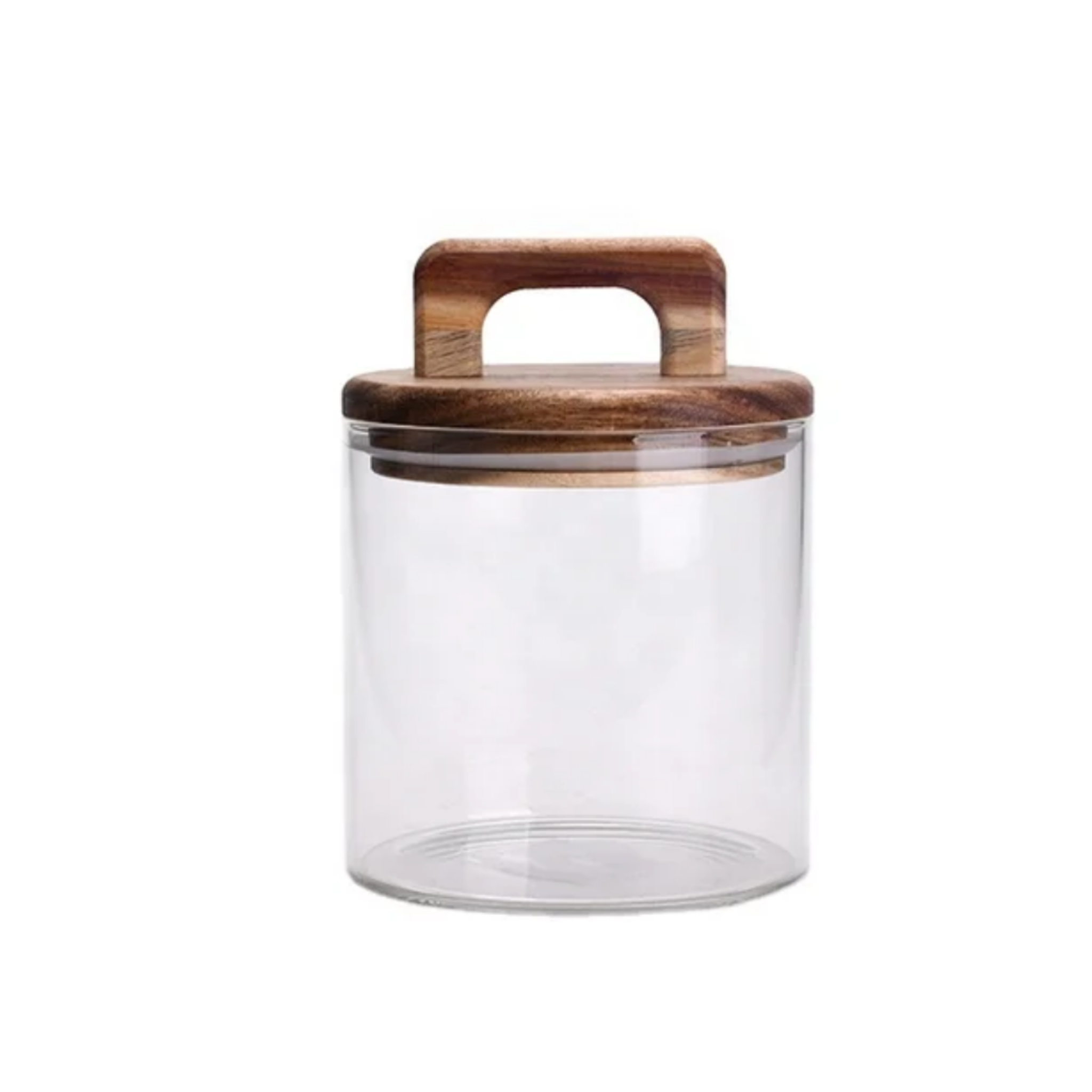 Glazen voorraadpot met acacia houten deksel