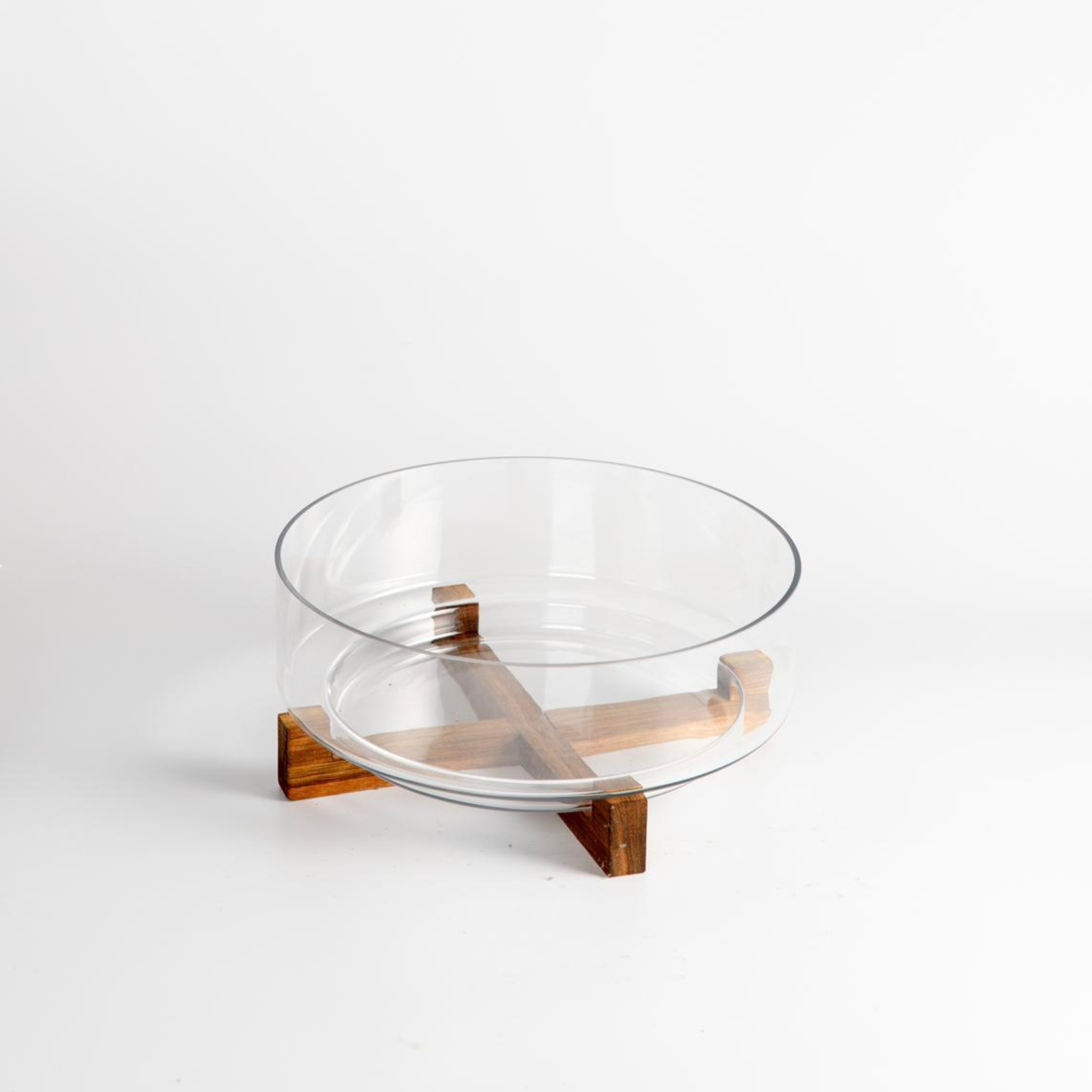 Glazen schaal met acacia standaard | 28 cm