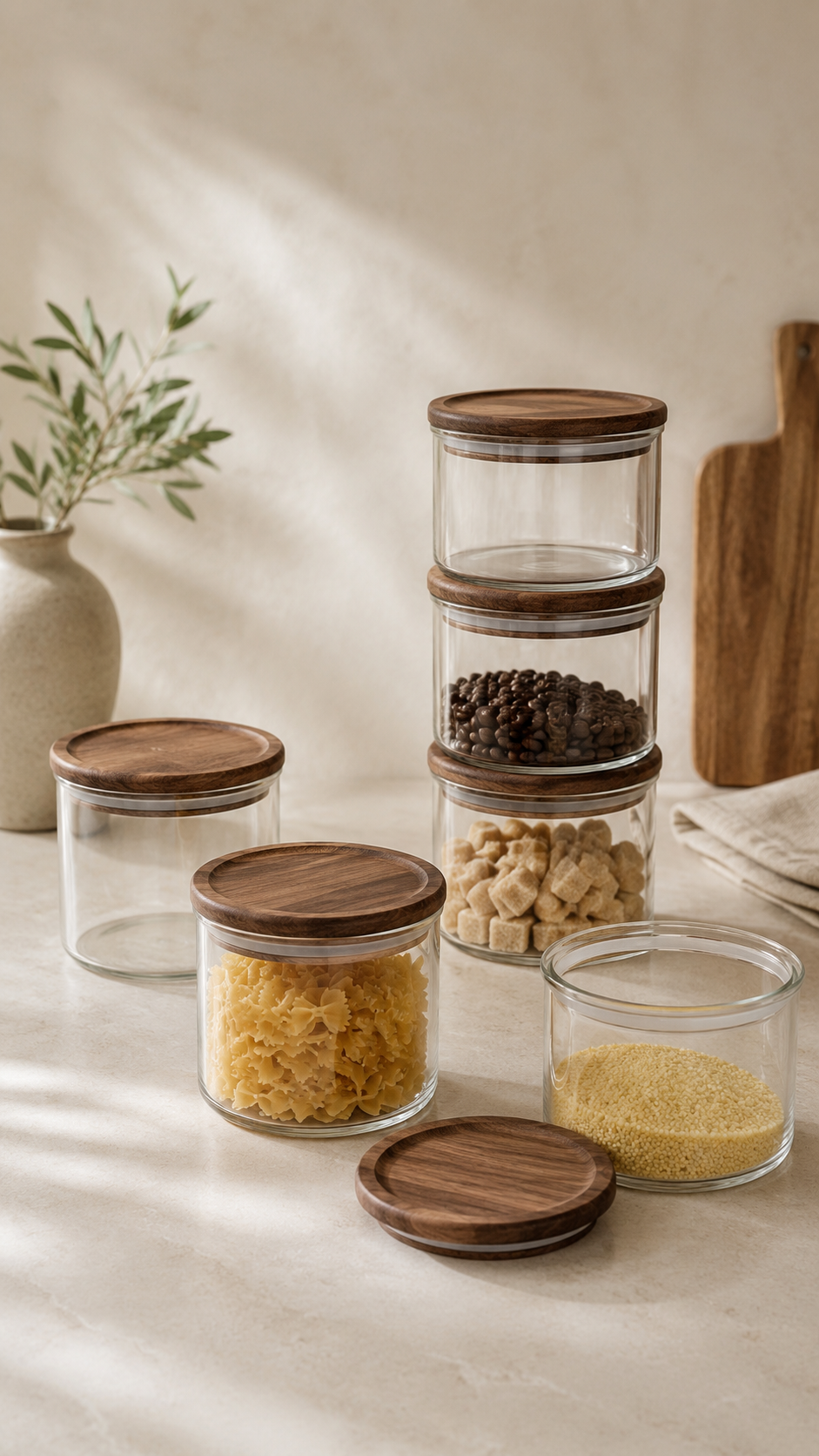 Voorraadpot met acaciahouten deksel | Rond | 6 stuks | 300 ml